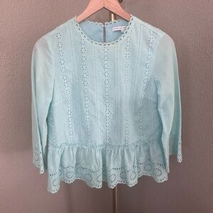 English Factory Pale Blue Eyelet Peplum Top